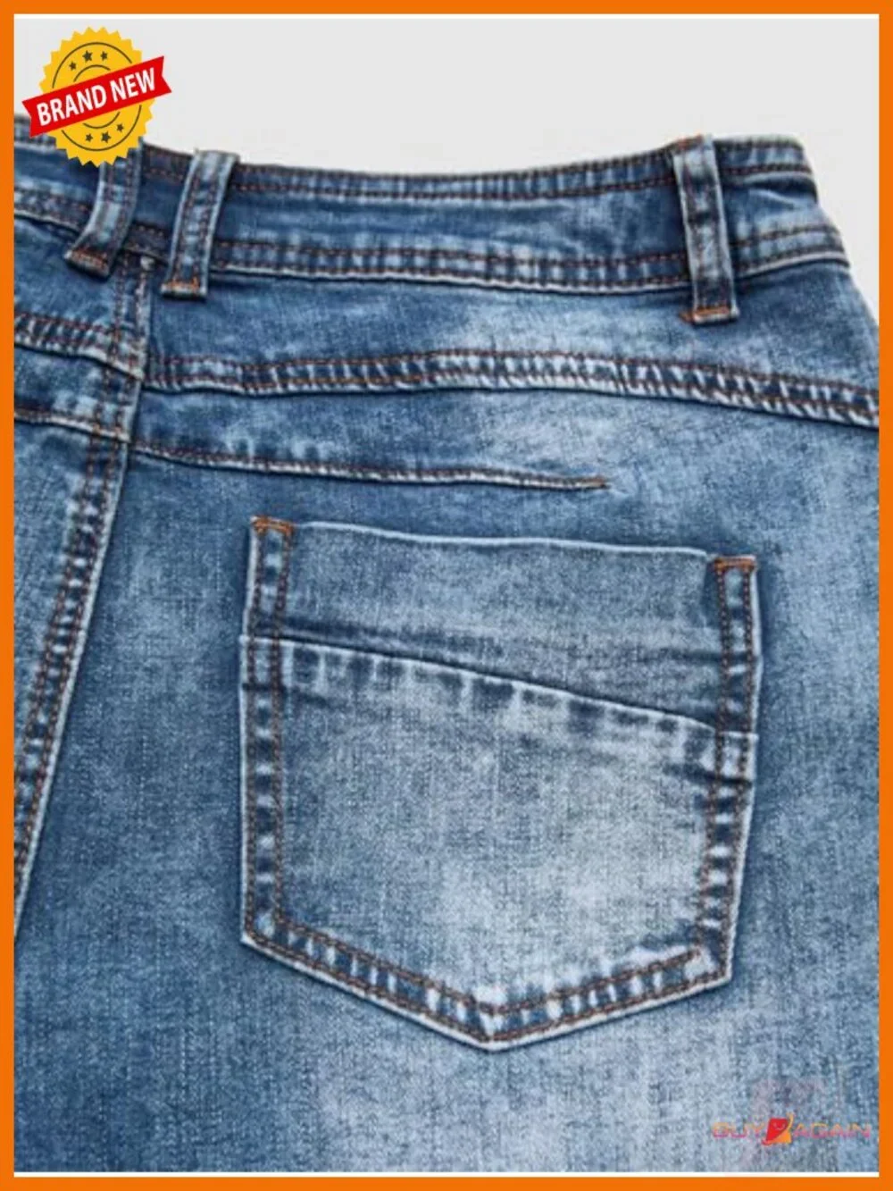High Rise Double Button Raw Hem Straight Leg Denim Jean Shorts